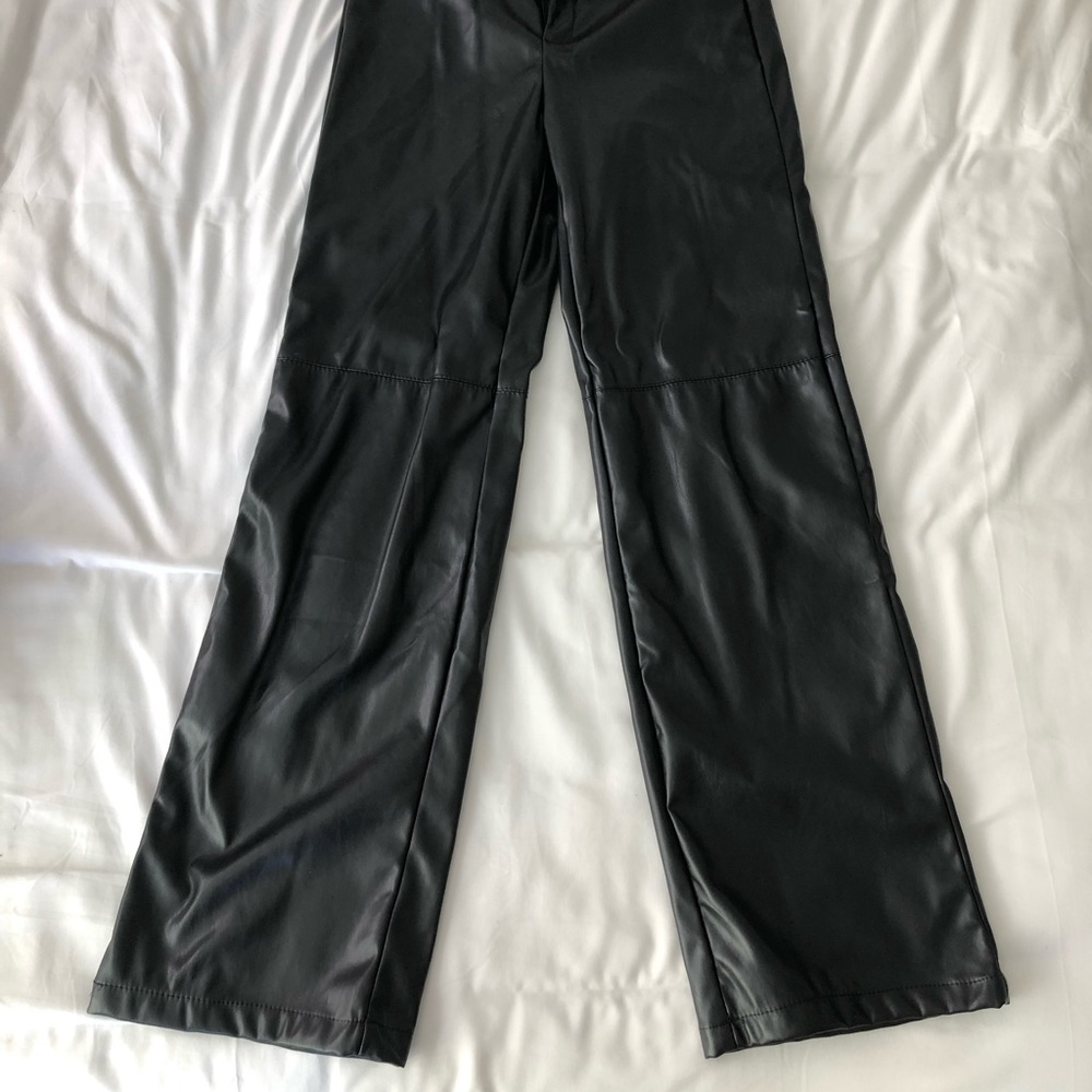 Black faux leather pants